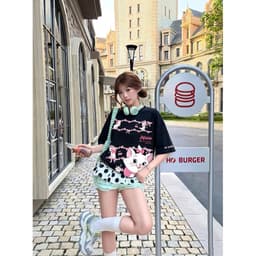 Áo thun Marie Cute Cat 2081 HY KORE Vải Cotton 100 Nguyên Chất Phom Rộng Tay Lỡ Cá Tính. 5
