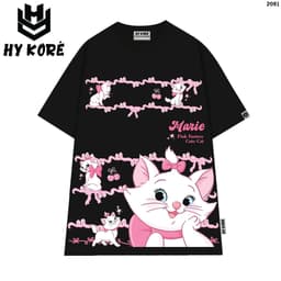 Áo thun Marie Cute Cat 2081 HY KORE Vải Cotton 100 Nguyên Chất Phom Rộng Tay Lỡ Cá Tính. 1