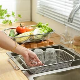 Rổ Rửa Rau Củ Quả Bằng Thép Không Rỉ, Có Thể Thu Gọn Và Kéo Dãn, Giá Úp Chén Đĩa Ráo Nước Nhà Bếp Tiện Rụng Cho Bồn Rửa 6