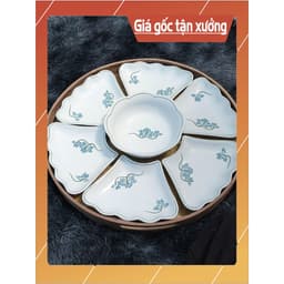 Bộ Bát Đĩa Hoa Mặt Trời Xọa Tiết Sen Xanh , Bộ Mâm Cúng Bá Tràng Đẹp 1
