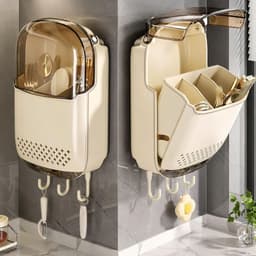 Hộp đựng đũa muỗng treo tường có nắp chống bụi thoát nước không cần khoan tường kèm móc treo tiện lợi 2