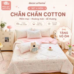 ( tặng ôm) Bộ Chăn Ga Gối 4 Món Cotton Đũi Chăn Hè Chần Bông Pastel Decor.urhome 1