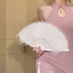 (kèm tua) Quạt Ren Lông phong cách retro gothic phụ kiện cầm tay chụp ảnh cho nữ sang trọng 3