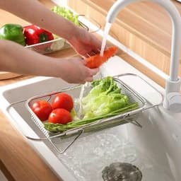 Rổ Rửa Rau Củ Quả Bằng Thép Không Rỉ, Có Thể Thu Gọn Và Kéo Dãn, Giá Úp Chén Đĩa Ráo Nước Nhà Bếp Tiện Rụng Cho Bồn Rửa 3