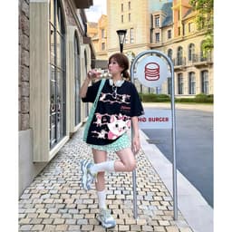 Áo thun Marie Cute Cat 2081 HY KORE Vải Cotton 100 Nguyên Chất Phom Rộng Tay Lỡ Cá Tính. 6