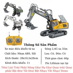 Xe Công Trình Điều Khiển Từ Xa - Xe Cuốc, Máy Xúc, Ben, Ủi, Xúc Lật 6,9,11,13 Kênh (Pin Sạc,Gàu Sắt) 3