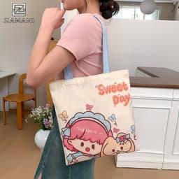 Túi Vải Canvas Đeo Vai Tote ZAMANI B0074 In Hình Hoạt Hình Dễ Thương Đi Học Đi Chơi Phong Cách Hàn Quốc 8