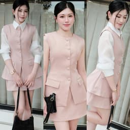 Sét  Váy Áo Gile Vest Cúc Bọc Sang Trọng Phối Sơ Mi Tơ Thanh Lịch Chansee Studio 4