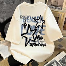 COD✅(Hồ Chí Minh)🚚Áo Phông In Hình Graffiti Ngôi Sao, Unisex, 100% Cotton, Dáng Rộng Vừa Vặn, Cổ Thuyền Áo Th 1