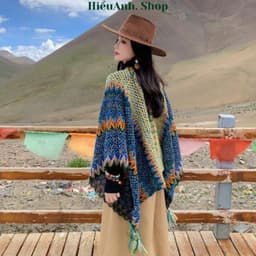 Áo Choàng Kiêm Khăn Choàng Thổ Cẩm Phong Cách Vintage Đi Du Lịch Đà Lạt SaPa Cực Xinh 9