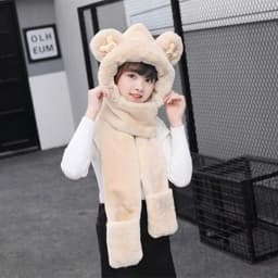 Mũ len mùa đông cho bé kèm khăn quàng và găng tay chất liệu lông mịn cao cấp, Mũ 3 trong 1 dày mịn 3