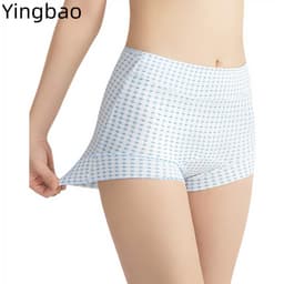 Yingbao 5 Chiếc Cotton Boxer Ngắn Eo Cao Quần Lót Nữ Boyshort Quần Lót Bảo Vệ Toàn Diện Co Giãn In Hoa Kẻ Sọc Quần Lót Plus Kích Thước 7