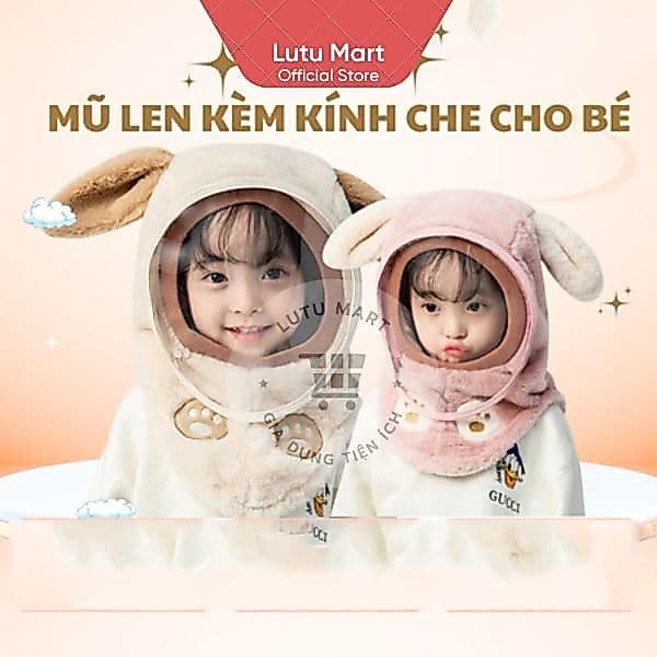 "Mũ Len Lông Cừu Trùm Đầu Cho Bé Kèm Kính Chắn Gió Ấm Áp An Toàn Mùa Đông 