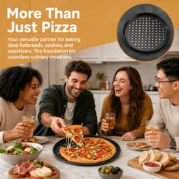 Khay nướng bánh pizza ITRENDYZONE1, Bộ chảo pizza đục lỗ chống dính mục đích Mupti, Dụng cụ làm bánh bằng thép Carbon tròn 9 / 10 / 11 / 12 / 14 Inch bền bỉ Dụng cụ nướng bánh bằng thép Carbon giòn & Bubbly 4