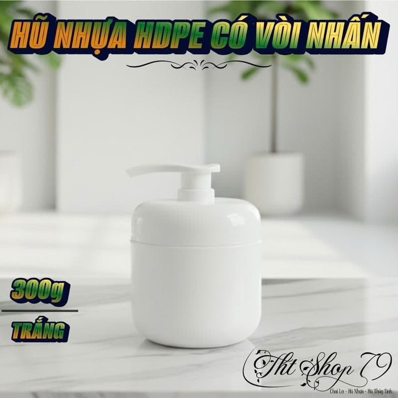 [Combo 10] Hũ nhựa HDPE 300g màu trắng, có vòi nhấn, dùng để đựng và bảo quản kem body