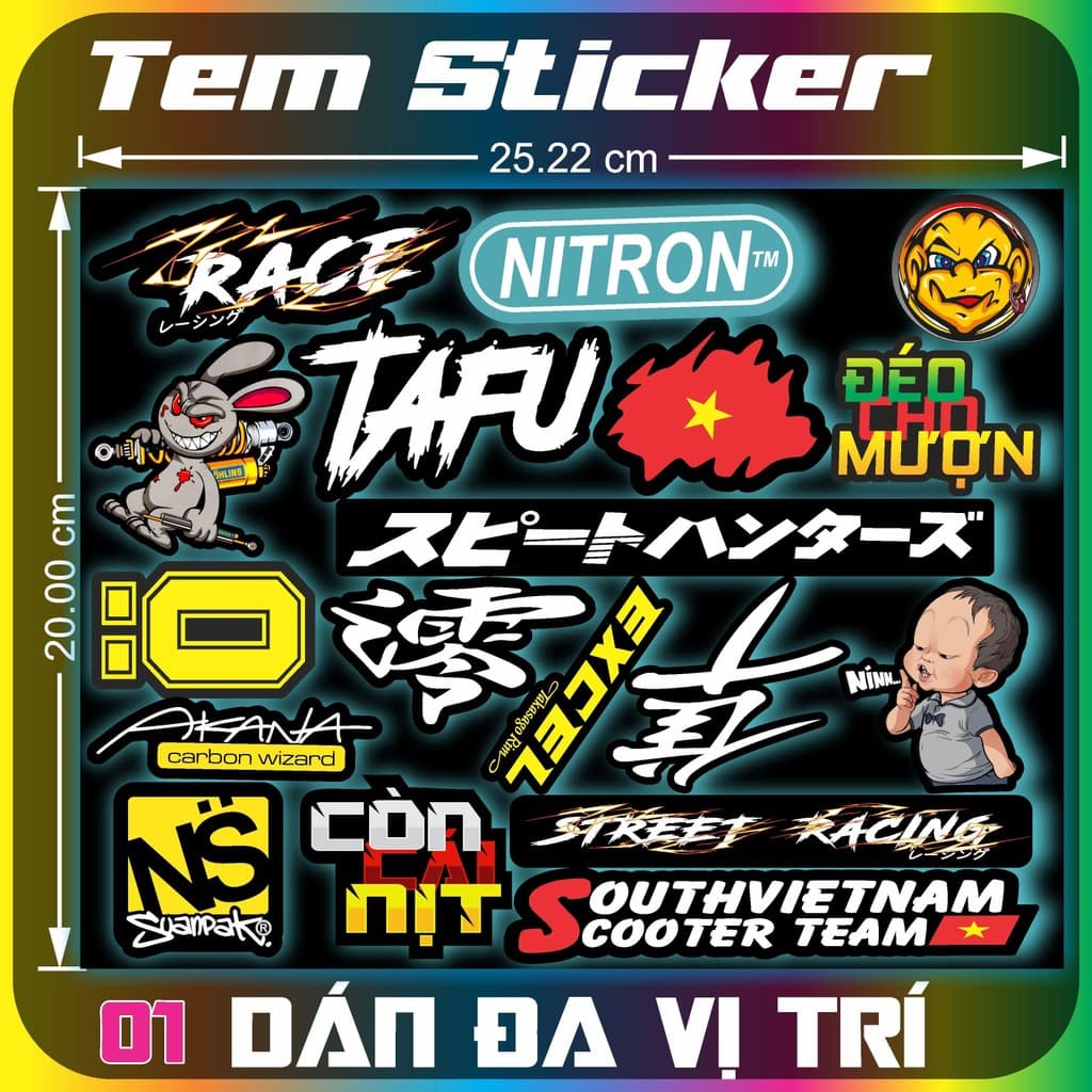 Tem Dán Sticker Logo Mini Combo Nguyên Bộ Dán Trang Trí Decal 3 Lớp PVC Cao Cấp