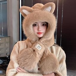 Mũ tai mèo bông liền khăn lông xù, mũ trùm đầu giữ ấm che tai cổ, phụ kiện mùa đông dễ thương ulzzang free size nữ 3
