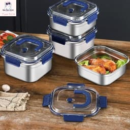 Set 3 Hộp Đựng Thực Phẩm Inox Có Quai, Khay Đựng Đồ Tủ Lạnh Ngăn Mùi Có Nắp 1800ml 1
