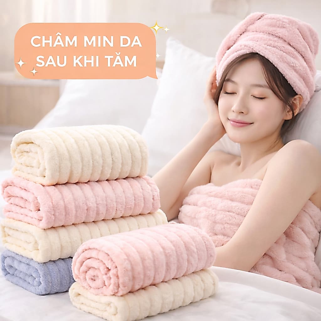 Khăn tắm to, khăn choàng tắm, khăn tắm dày thấm hút nước cực tốt dạng sóng mềm mịn 70x140cm