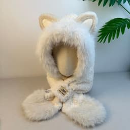 Mũ tai mèo bông liền khăn lông xù, mũ trùm đầu giữ ấm che tai cổ, phụ kiện mùa đông dễ thương ulzzang free size nữ 6