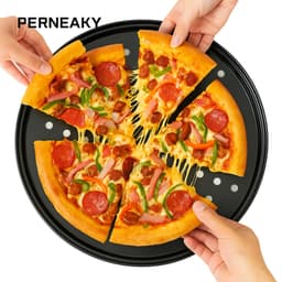 Khay nướng bánh pizza PERNEAKY, Bộ chảo pizza đục lỗ bằng thép Carbon, Đĩa nấu ăn muppi tròn bền 10 / 11 / 12 Inch giòn & Bubbly 1
