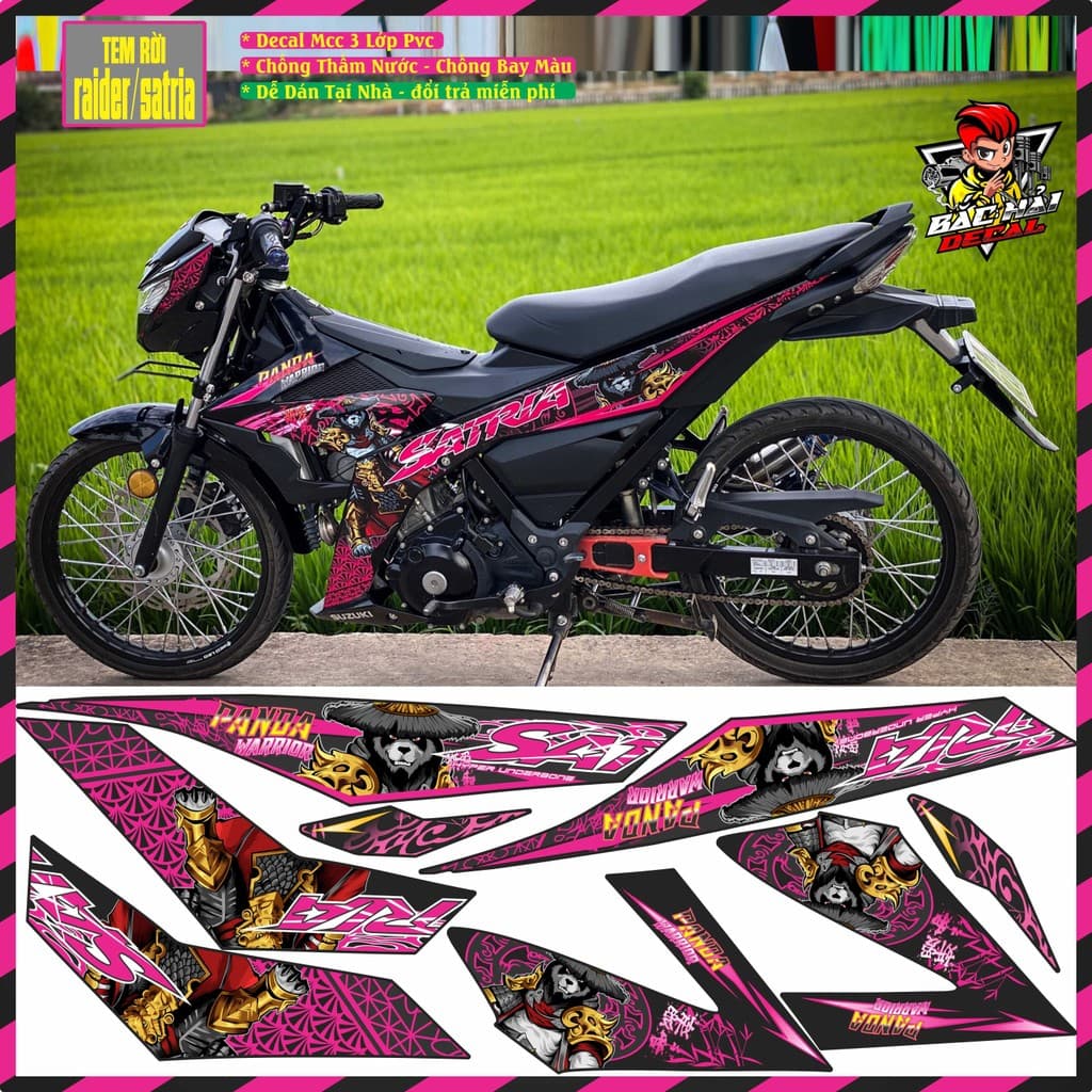 Tem Xe raider / Satria Đẹp Mẫu Panda Hót Phối Đủ Màu Decasl 3 Lớp