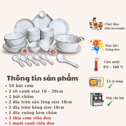 [ GiaDungQueHuong ] Bộ Bát Đĩa Gốm Sứ Họa Tiết Vân Đá MARBLE Cơ Bản - THANH LỊCH TRONG TỪNG CHI TIẾT 2