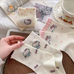 Sét 10 Đôi Tất & Nhân Vật Cotton Kẹp HelloKitty - Quà Tặng Dễ Thương Cho Bé Gái Chất Liệu Polyester Thoáng Khí 4