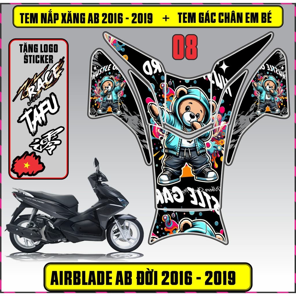 Tem Dán Nắp Xăng + Gác Chân Em Bé Xe AB Đời 2016 - 2019 Decal 3Lớp Mẫu Mới Nhiều Mẫu