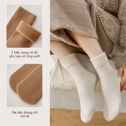 Set 10 đôi tất cổ cao lót lông lót nỉ dày dặn cotton giữ nhiệt mùa đông dành cho nữ mẫu mới Women 5