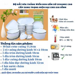 [ HANA ] Bộ Bát Trắng Viền Đen Đế Vuông kiểu dáng mới 2025 - mang phong cách hiện đại 2