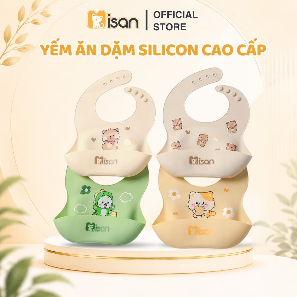 Yếm ăn dặm silicon cho bé MISAN có máng hứng thức ăn chống rơi vãi, yếm tập ăn dặm từ 6 tháng