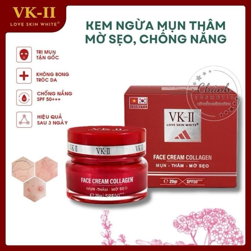 Kem Face Love Skin White VK-II Ngừa Mụn Thâm, Kháng Khuẩn, Trắng Da, Giữ Ẩm, Se Khít Chân Lông 20g