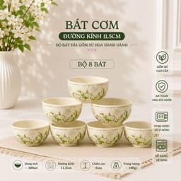 Bộ Bát Đĩa Hoa Dành Dành Cao Cấp Thương Hiệu Gia Dụng Hana Men Sáng Mịn Đẹp 9