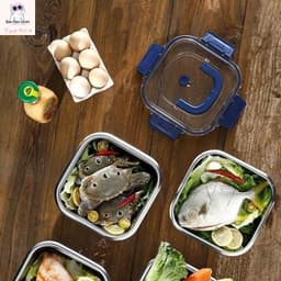 Set 3 Hộp Đựng Thực Phẩm Inox Có Quai, Khay Đựng Đồ Tủ Lạnh Ngăn Mùi Có Nắp 1800ml 2