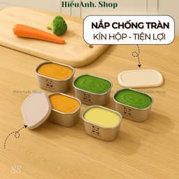 Hộp Chữ Đông Ăn Dặm Cho Bé, Hộp Inox 304 Có Nắp 110ML, Hộp Đựng Gia Vị, Nước Chấm Có Nắp Đậy Chống Tràn 2