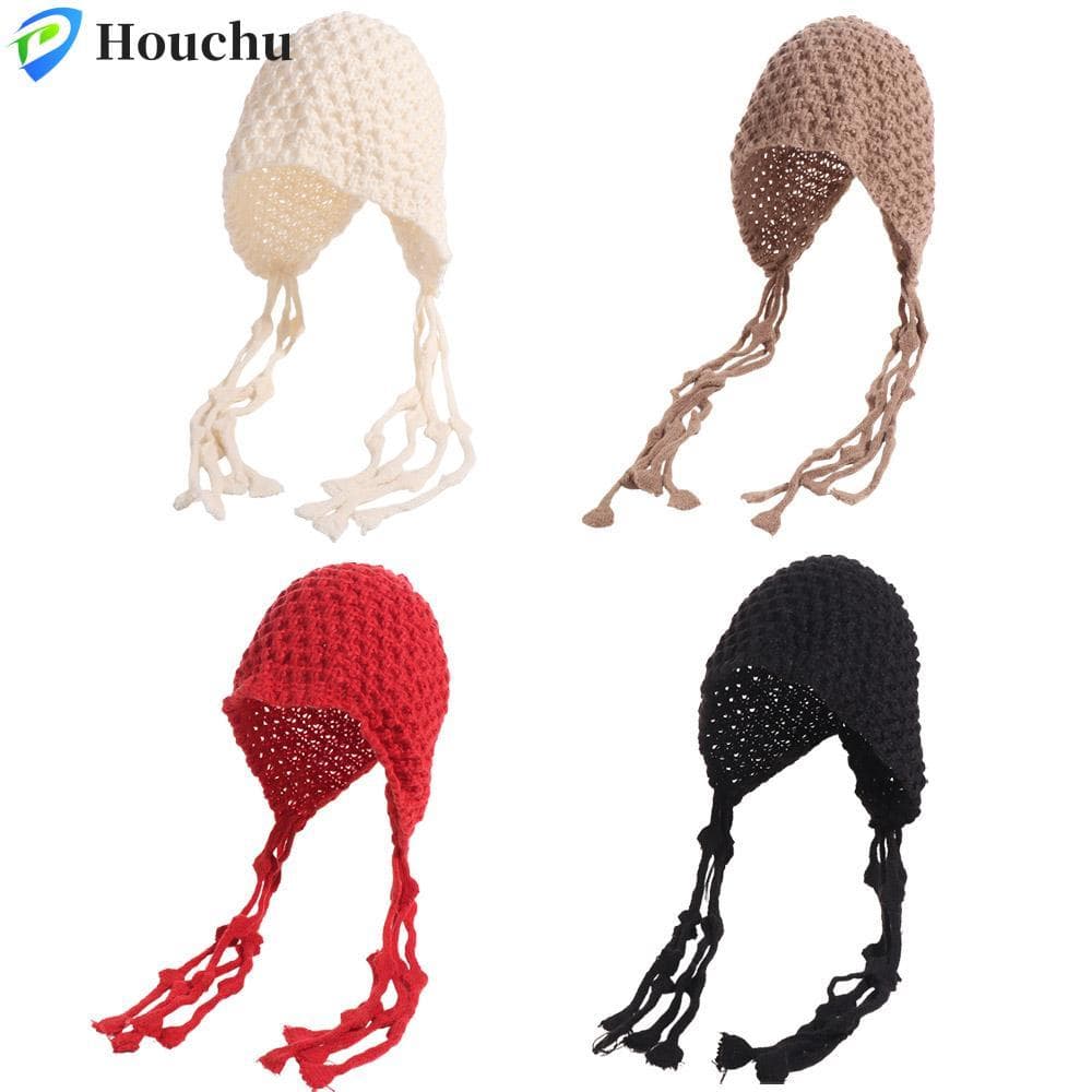Móc Mũ Dệt Kim, Tua Rua Handmade Tua Rua Beanies, Phong Cách Bohemian Dễ Thương Rỗng Ra Hàn Quốc Mũ Đan Du Lịch