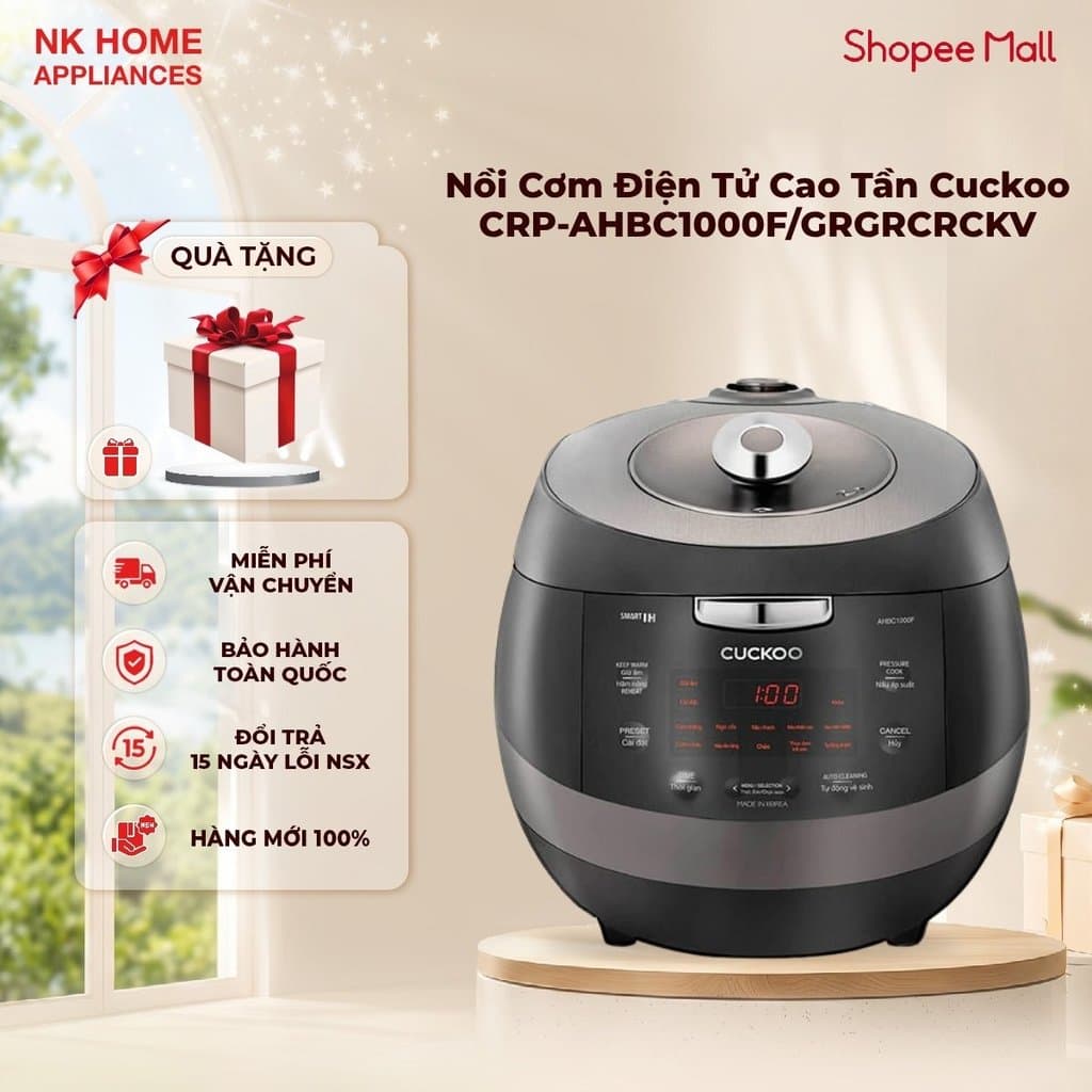 Nồi Cơm Điện Tử Cao Tần Cuckoo CRP-AHBC1000F/GRGRCRCKV 1.8L - Đa Chế Độ Nấu | BH chính hãng