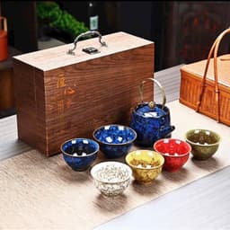 Bộ ấm chén ngũ hành phong thuỷ , có kèm hộp đựng bằng gố cao cấp 2