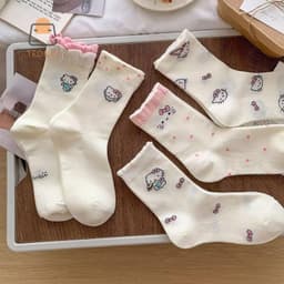 Sét 10 Đôi Tất & Nhân Vật Cotton Kẹp HelloKitty - Quà Tặng Dễ Thương Cho Bé Gái Chất Liệu Polyester Thoáng Khí 8