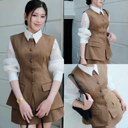 Sét  Váy Áo Gile Vest Cúc Bọc Sang Trọng Phối Sơ Mi Tơ Thanh Lịch Chansee Studio 2