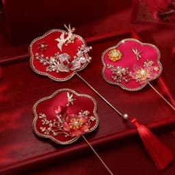 Quạt mini cô dâu cầm tay phụ kiện chụp ảnh đám cưới thanh lịch sang trọng 3