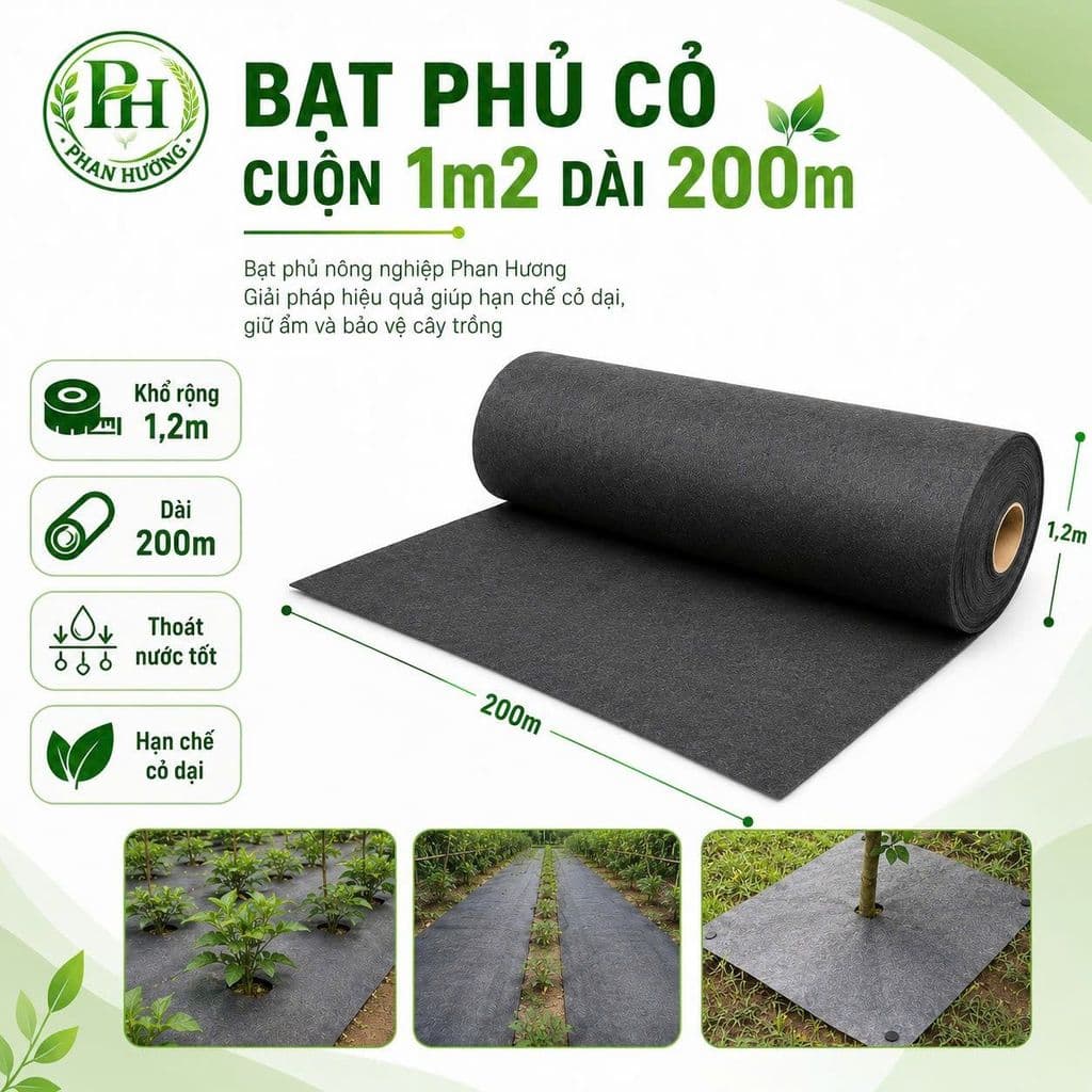 Bạt phủ cỏ cuộn 1m2 dài 200m - vải địa kỹ thuật (siêu thấm nước,độ bền 3-4 năm)