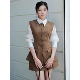 Sét  Váy Áo Gile Vest Cúc Bọc Sang Trọng Phối Sơ Mi Tơ Thanh Lịch Chansee Studio 7