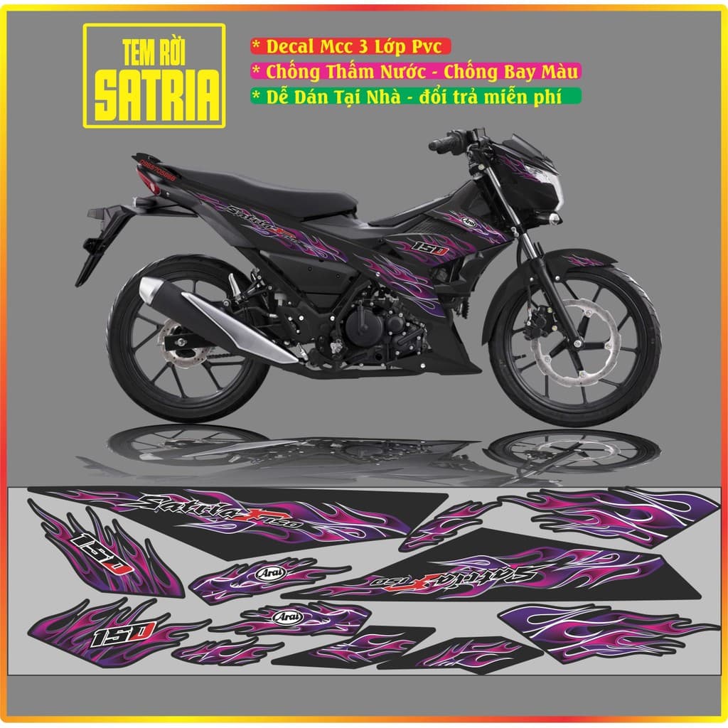 tem xe satria raider tem rời decal xe raider mẫu lửa decal 3 lớp pvc cực dẹp