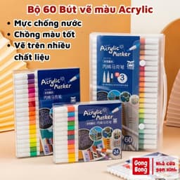 Bút màu acrylic marker 60 màu vẽ sơn chống nước bộ cọ vẽ trên mọi chất liệu bề mặt - Hộp bút màu 60 chi tiết 2