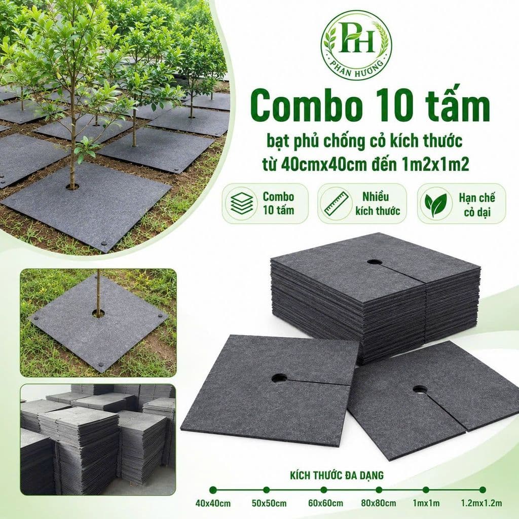 Combo 10 tấm bạt phủ cỏ kích thước từ 40cmx40cm đến 1m2 chống cỏ dại cho cây cảnh và cây trồng