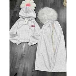 sét bộ thu đông quần da cá dáng dài màu xám tiêu cạp trắng+ mix áo khoác nỉ in hình cờ MỸ 7