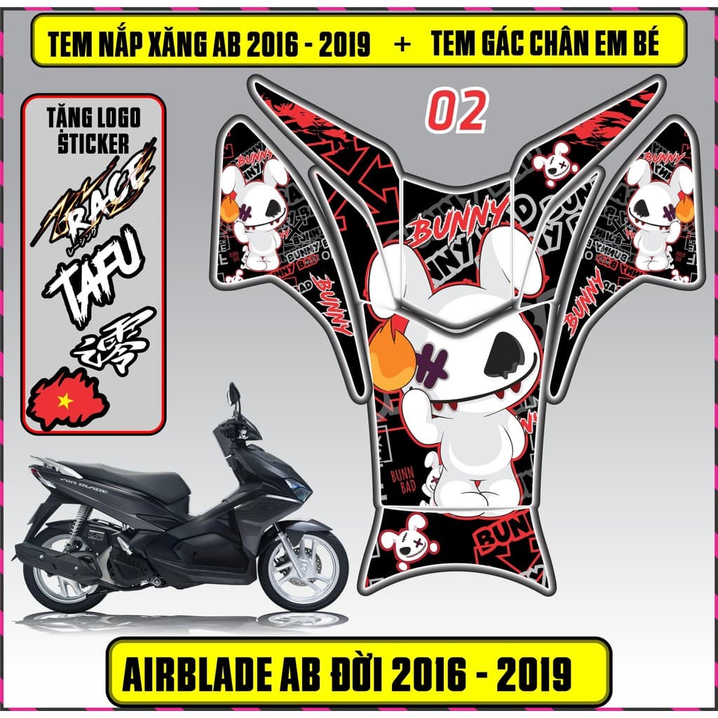 Tem Dán Nắp Xăng + Gác Chân Em Bé Xe AB Đời 2016 - 2019 Decal 3Lớp