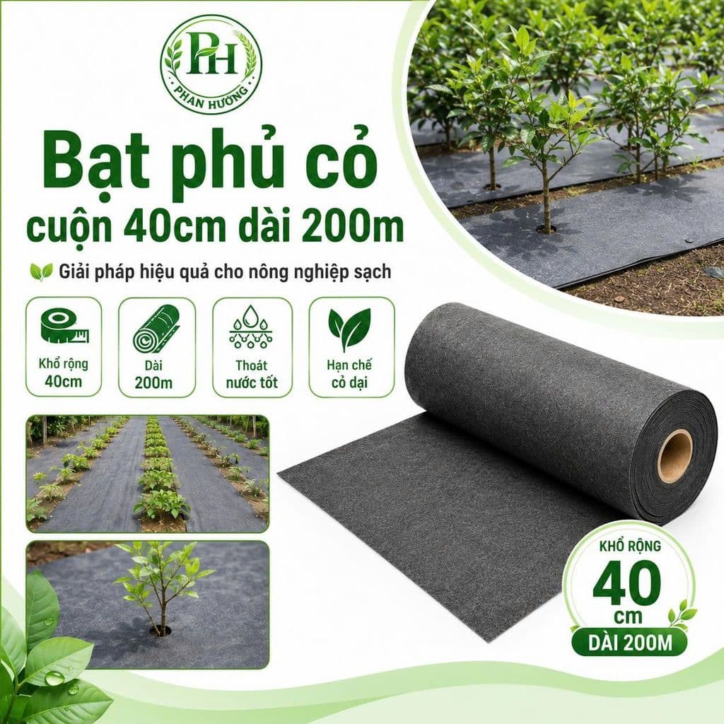 Bạt phủ cỏ cuộn 40cm dài 200m vải địa kỹ thuật Thấm nước và thoáng khí